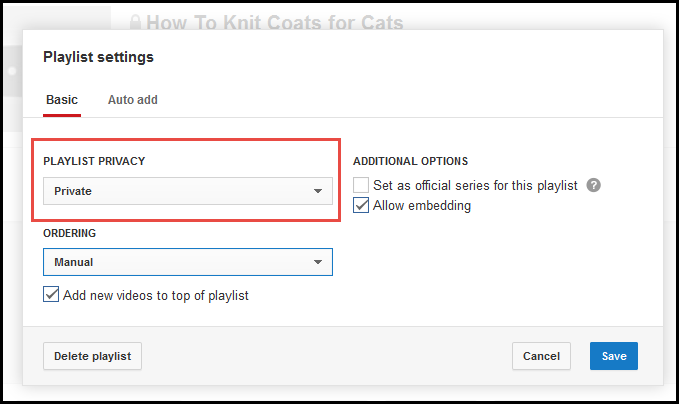 playlist settings